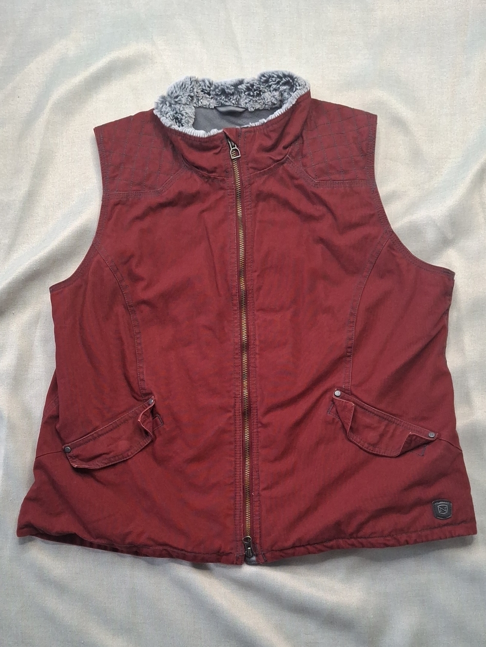 Noble Outfitters Burgundy Canvas Vest Faux Fur Collar XL